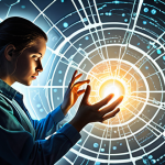 A dynamic, abstract depiction of a person actively engaged in hands-on learning within a complex, evolving network of information and pathways, symbolizing the unpredictable nature of modern learning and the exploration of new solutions. The background suggests a rapidly changing, almost futuristic environment, emphasizing innovation over traditional methods.