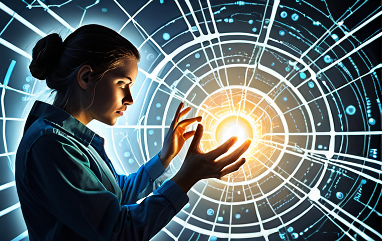 A dynamic, abstract depiction of a person actively engaged in hands-on learning within a complex, evolving network of information and pathways, symbolizing the unpredictable nature of modern learning and the exploration of new solutions. The background suggests a rapidly changing, almost futuristic environment, emphasizing innovation over traditional methods.