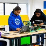 실험적 학습 방법의 국제적 사례 비교 - **Project-Based Learning in a Maker Space:**
    A vibrant, sunlit high school maker space filled wi...