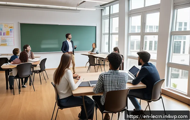 실험적 학습에서의 동기 부여 기법 - A modern classroom scene showing a diverse group of adult learners engaged in a collaborative worksh...