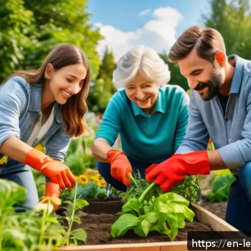 Home 31 실험적 학습을 통한 자기 반성 훈련 - A diverse group of adults actively volunteering in a community garden on a sunny day, wearing casual...