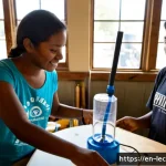 Home 23 실험적 학습의 사회적 영향력 - Photorealistic community makerspace in a diverse American neighborhood, teenagers and older resident...