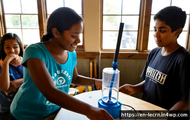 실험적 학습의 사회적 영향력 - Photorealistic community makerspace in a diverse American neighborhood, teenagers and older resident...